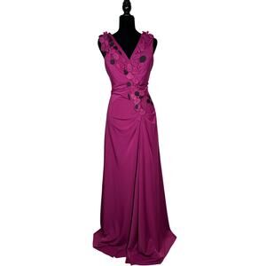 Tarik Ediz fuchsia/magenta maxi event wedding red carpet dress woodwork SZ 46